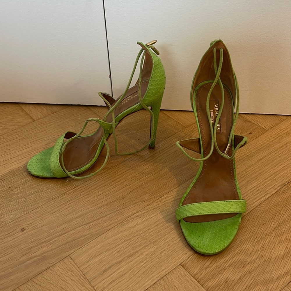 Aquazurra green snakeskin sandals
